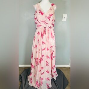 Blush Pink Floral Chiffon Prom Dress